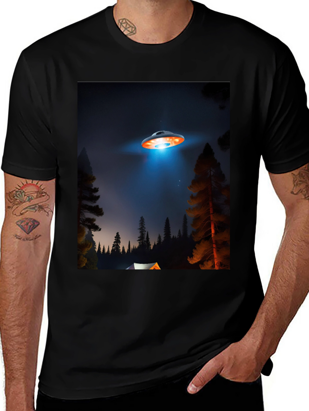 UFO Camping Trip T-Shirt - Black Cotton Blend