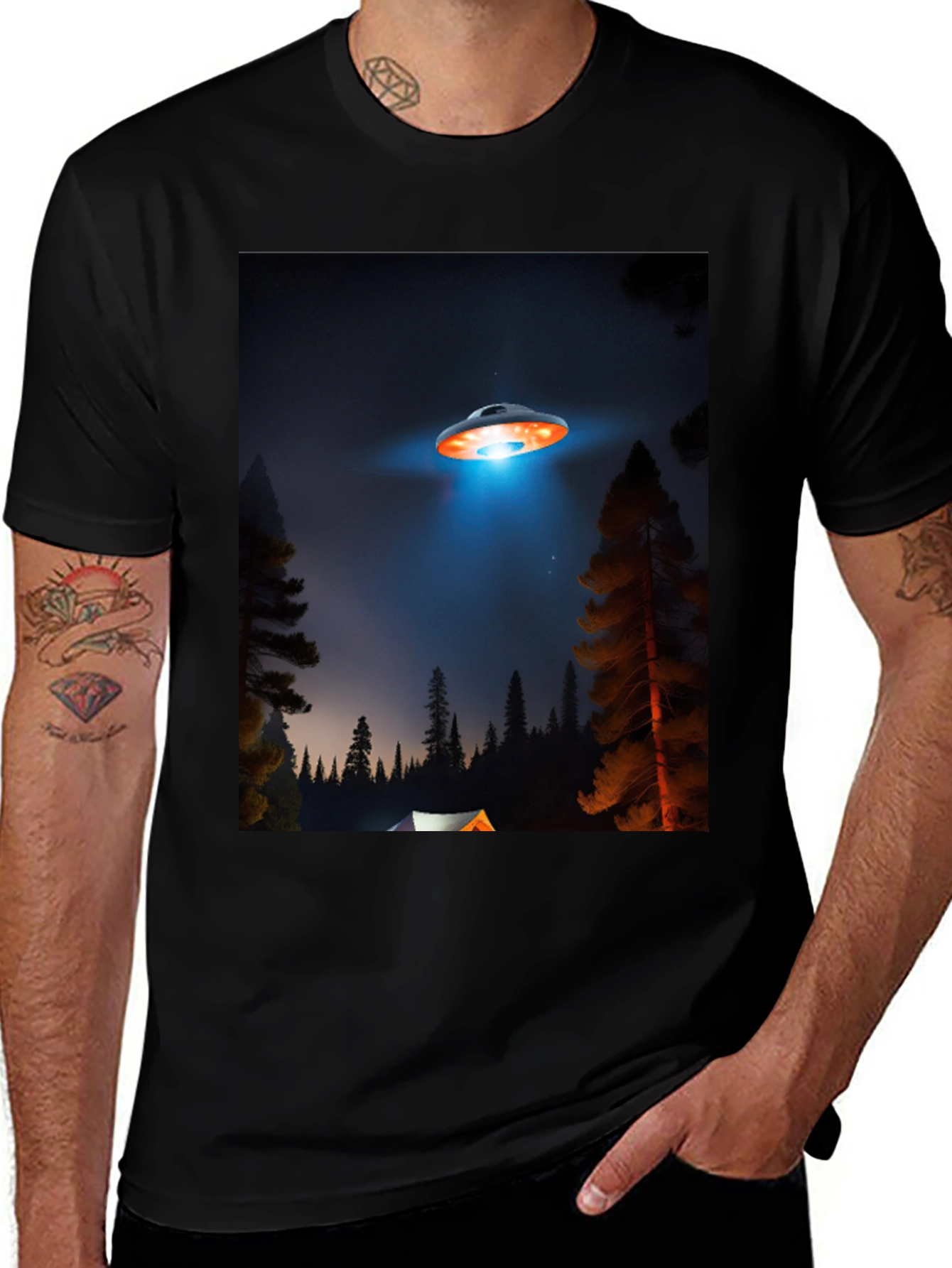 UFO Camping Trip T-Shirt - Black Cotton Blend