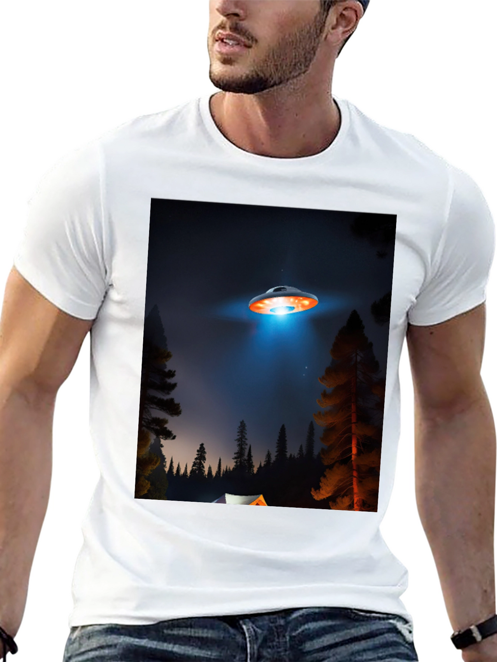UFO Camping Trip T-Shirt - Black Cotton Blend