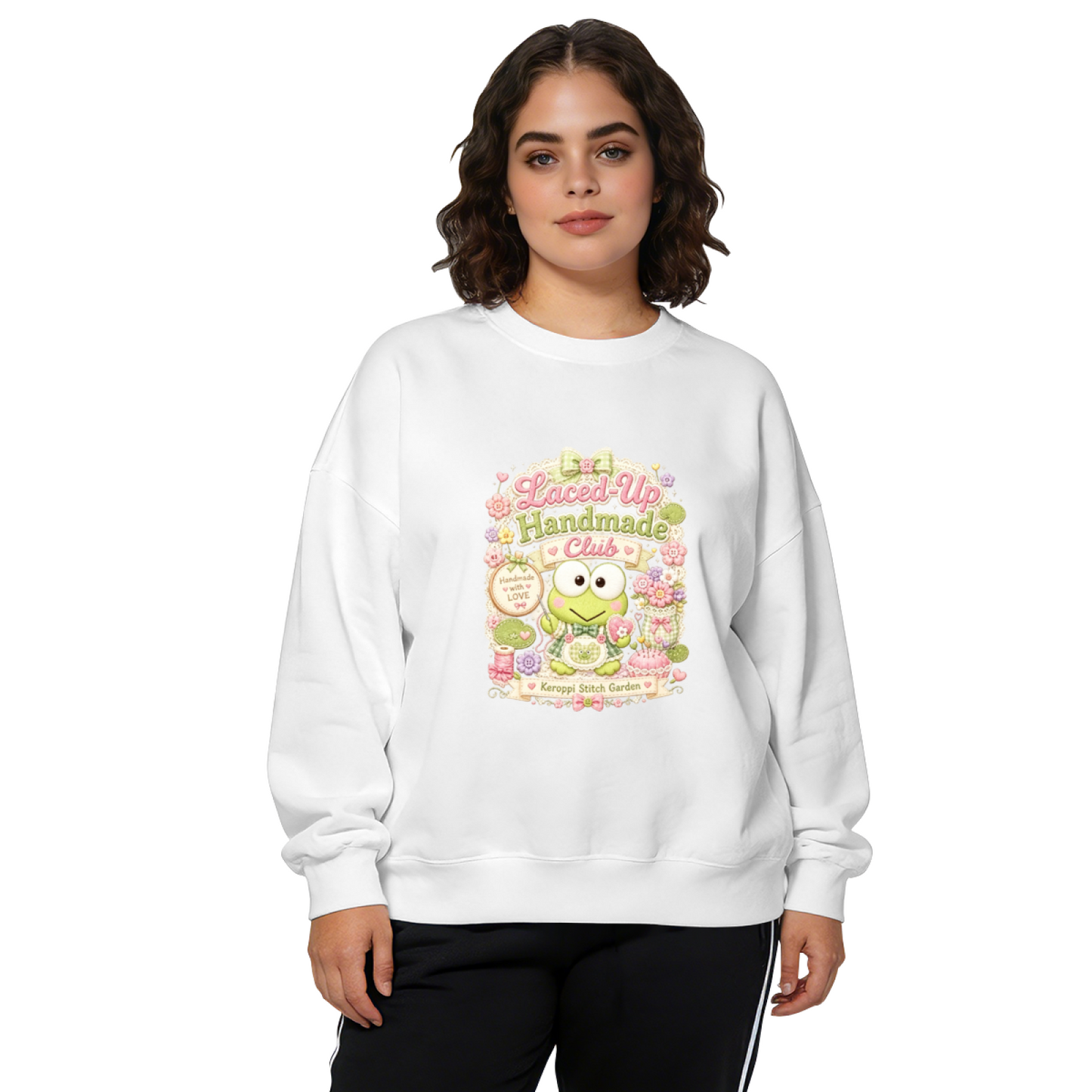 Keroppi Laced?Up Handmade Club Art Crewneck Sweatshirt