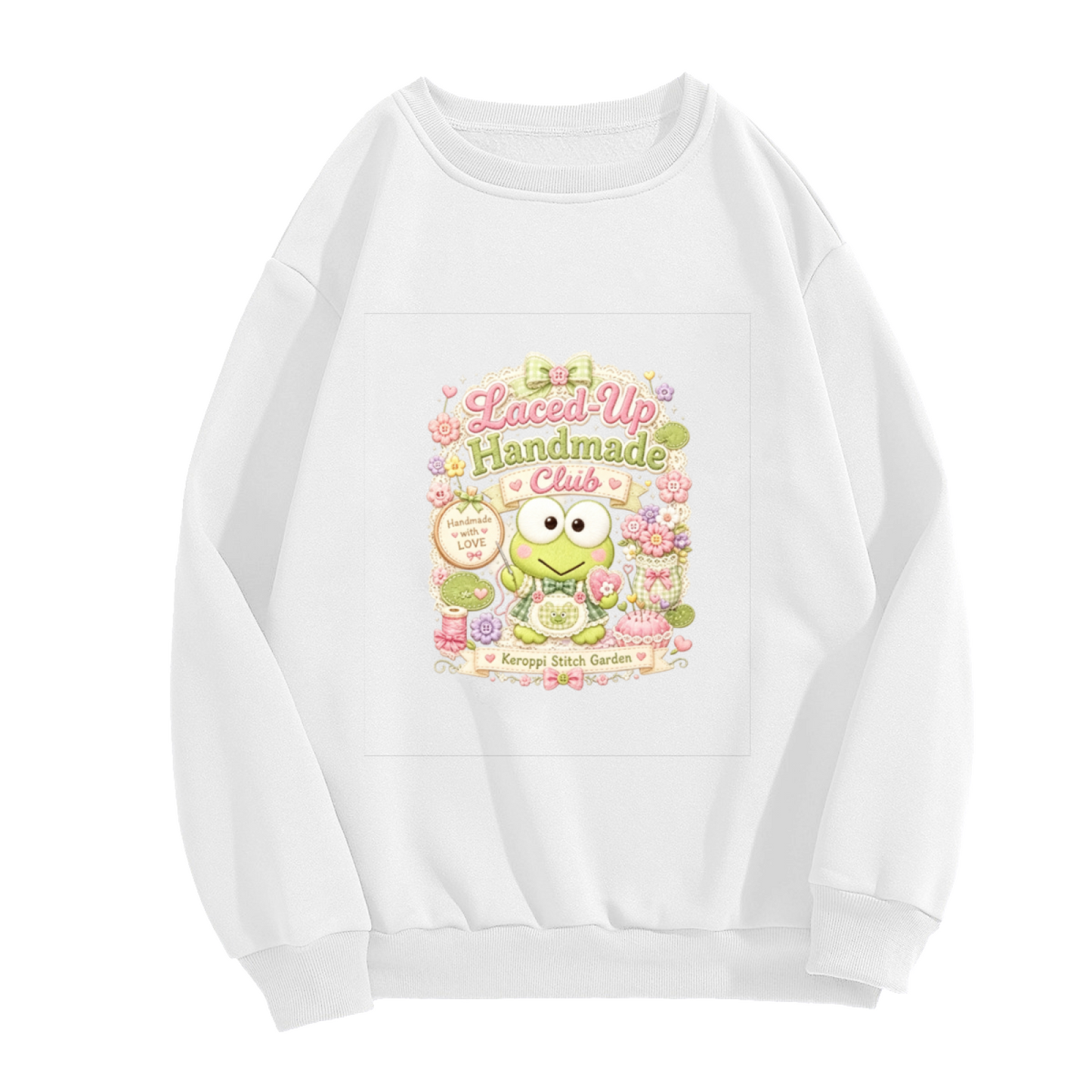 Keroppi Laced?Up Handmade Club Art Crewneck Sweatshirt