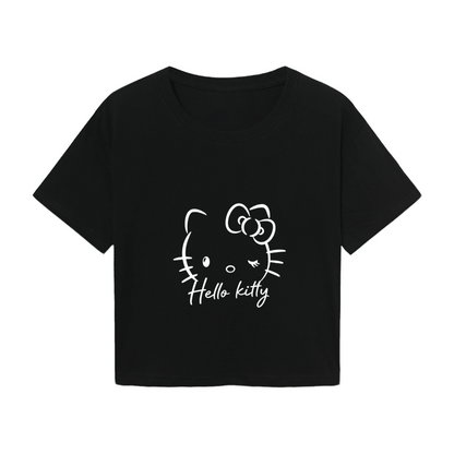 Soft Orange Bow Hello Kitty Cute Casual Crop Top