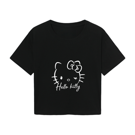 Soft Orange Bow Hello Kitty Cute Casual Crop Top
