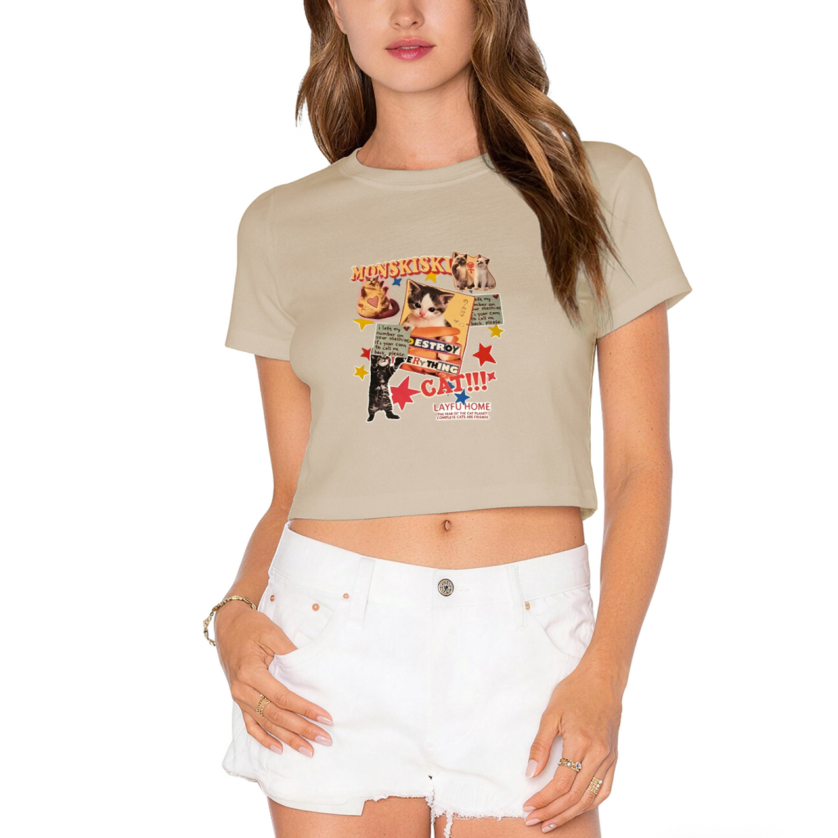 Retro Kitten Collage Cute Cat Lover White Crop Top