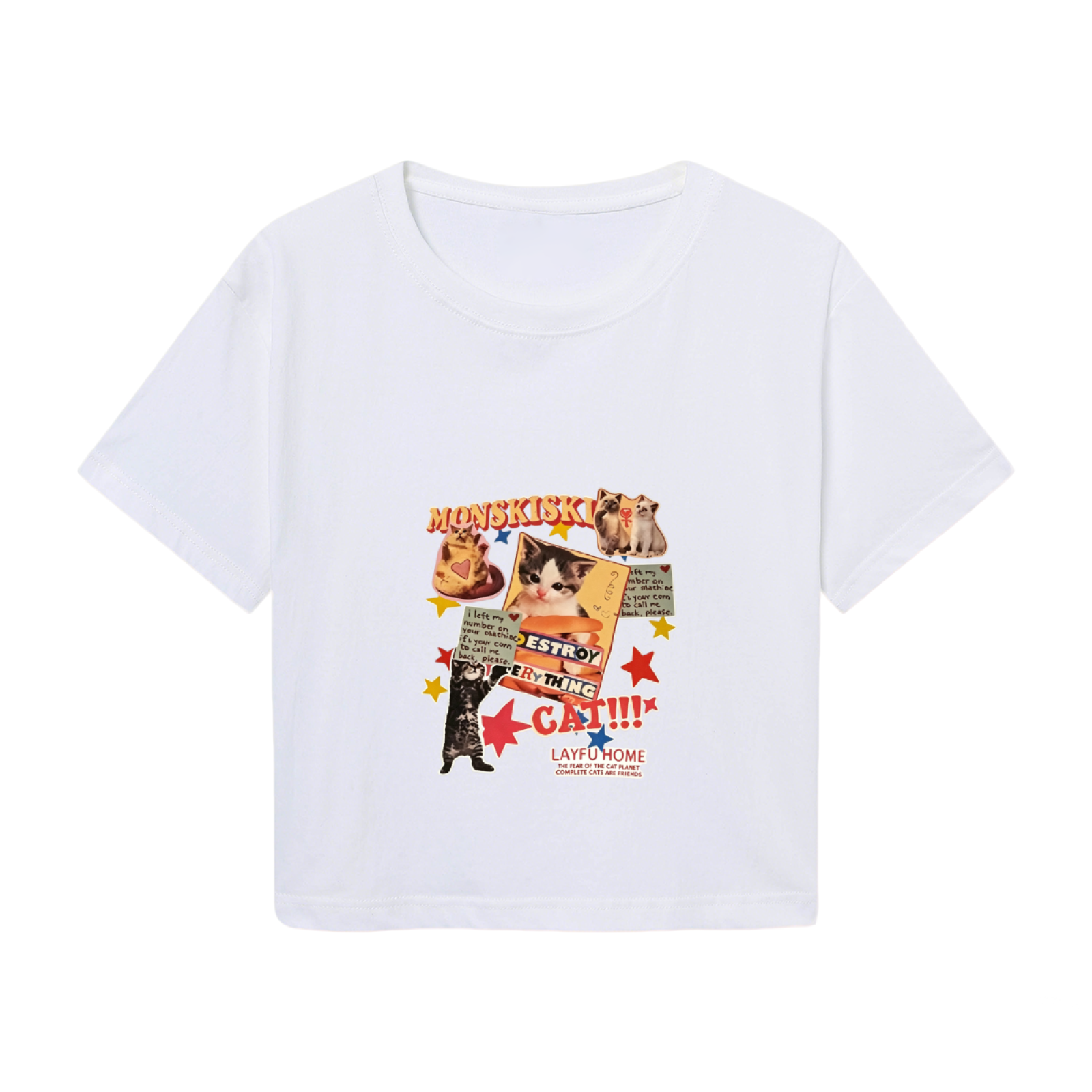Retro Kitten Collage Cute Cat Lover White Crop Top