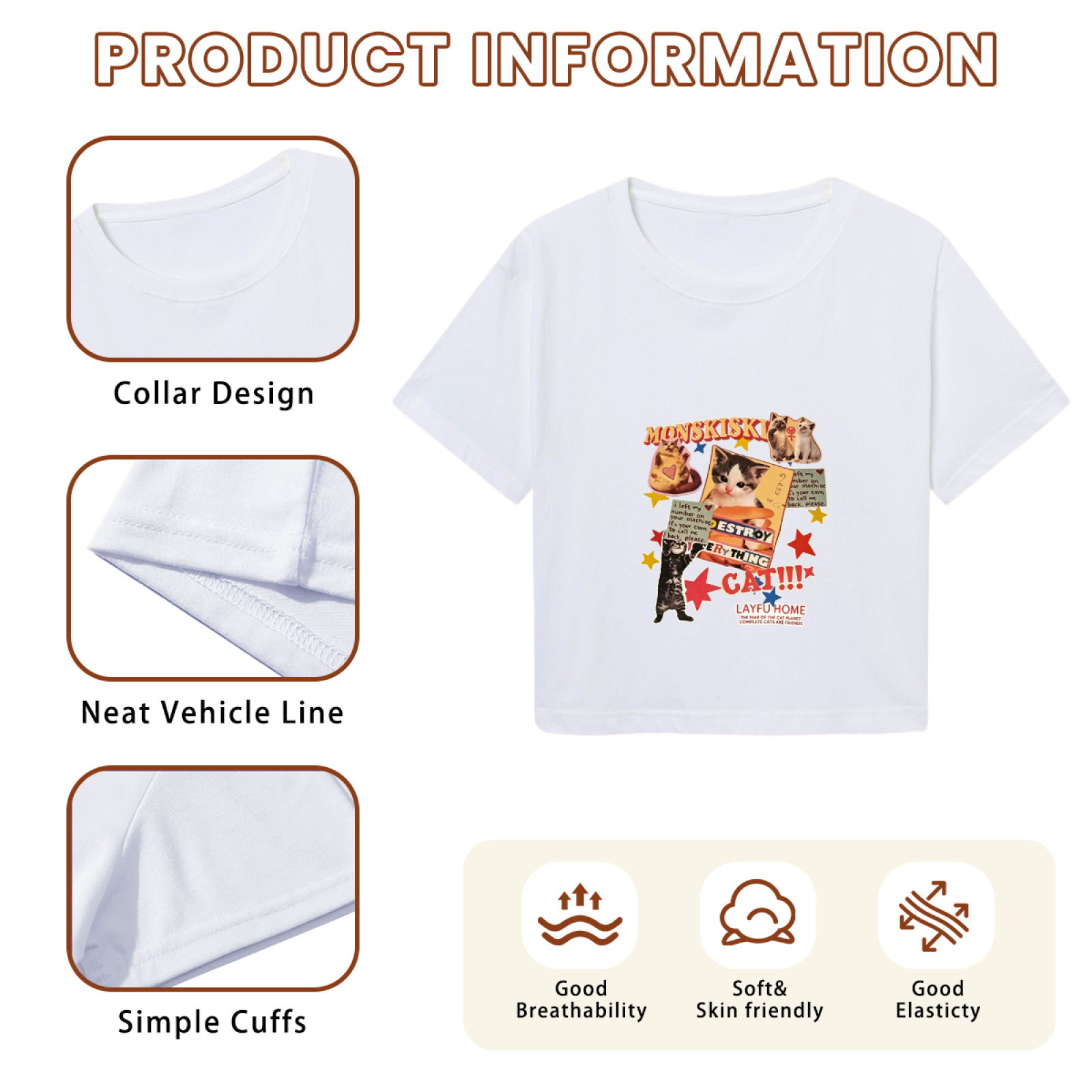 Retro Kitten Collage Cute Cat Lover White Crop Top