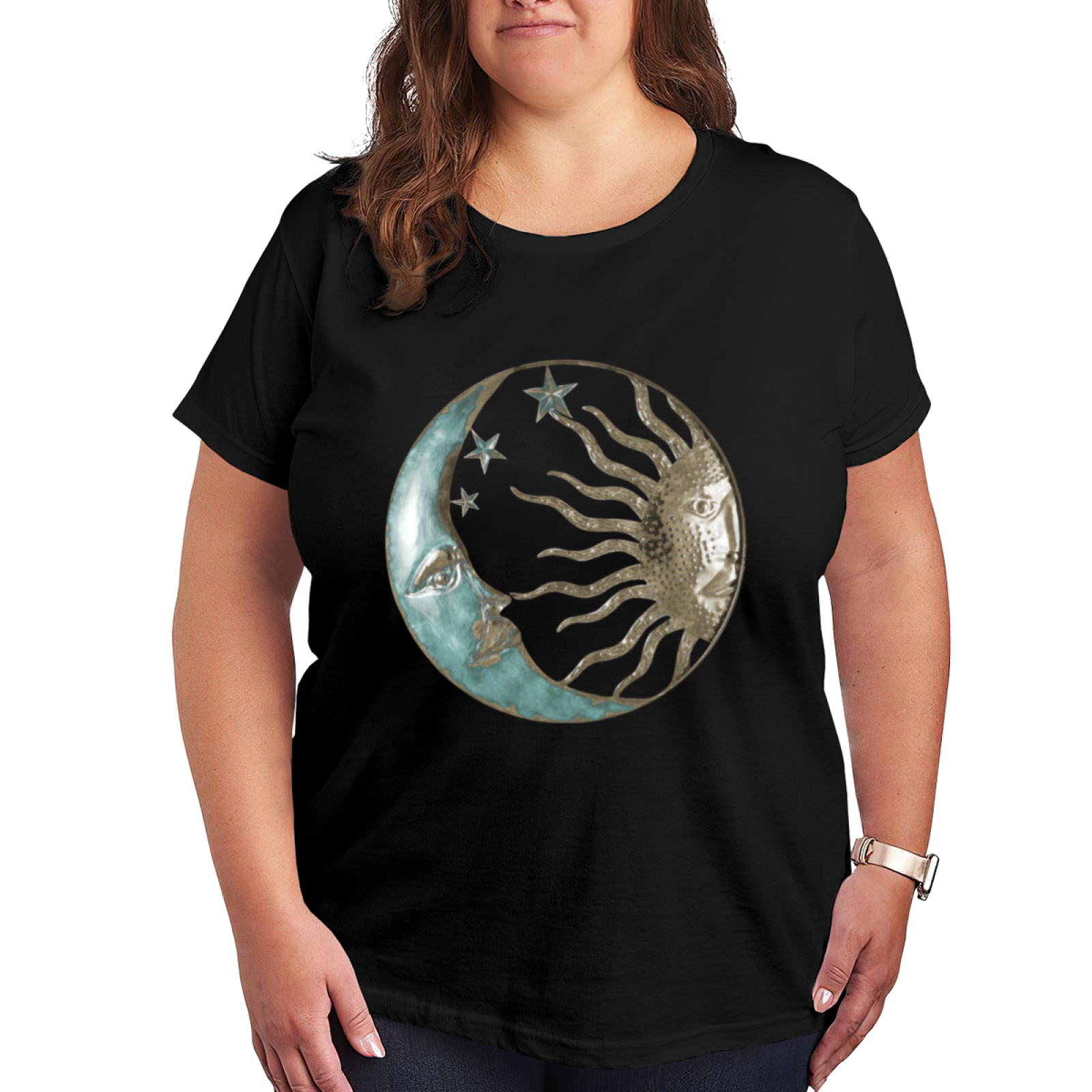 Boho Vintage Sun Moon Face Celestial Graphic Top