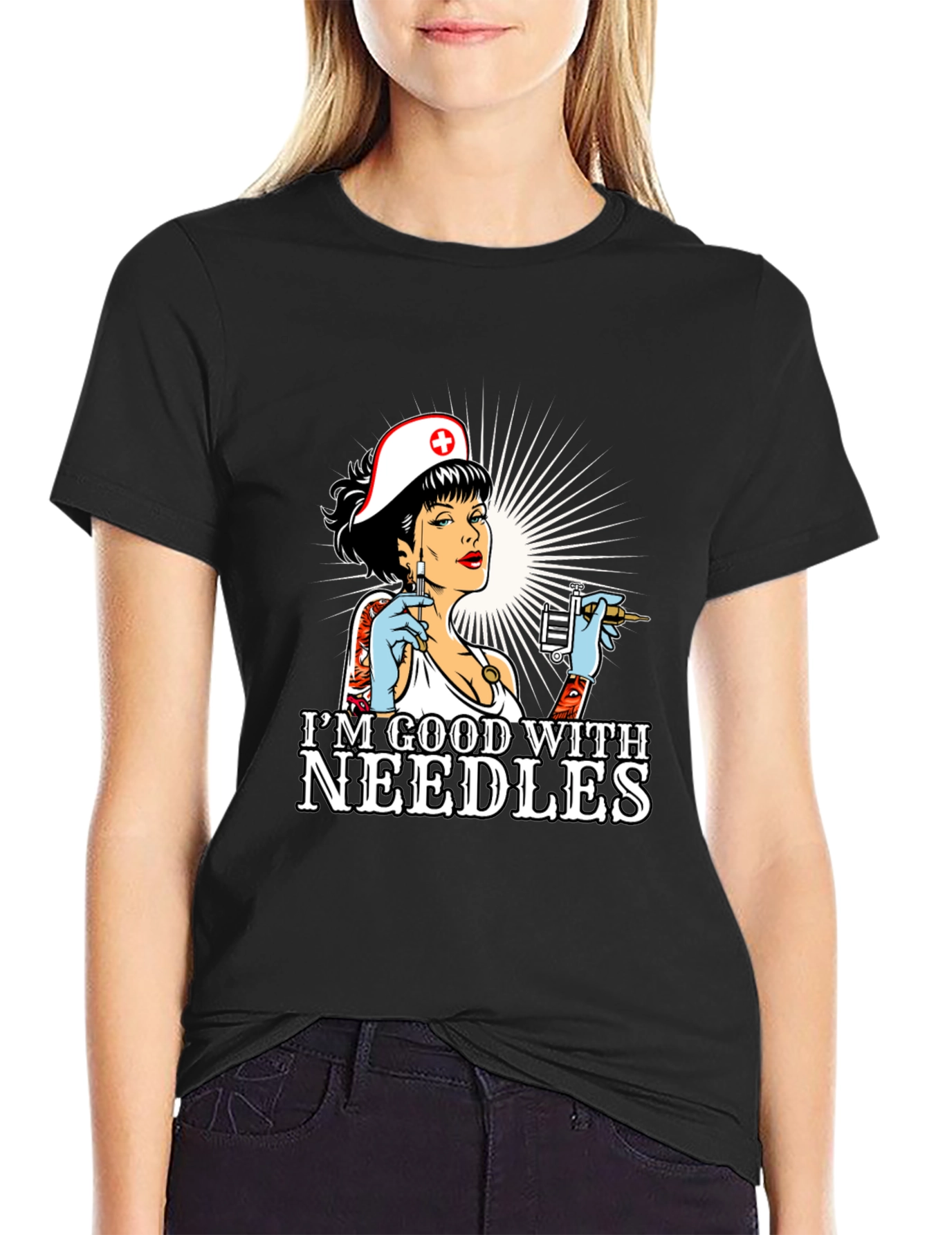Im Good With Needles T-Shirt - Tattoo Nurse Graphic Tee
