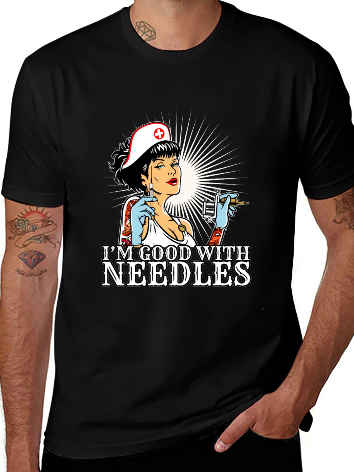 Im Good With Needles T-Shirt - Tattoo Nurse Graphic Tee