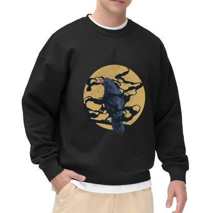 Raven Full Moon Crewneck Sweatshirt | Dark Vintage Bird Graphic Pullover, Gothic Nature Streetwear Top, Halloween Gift