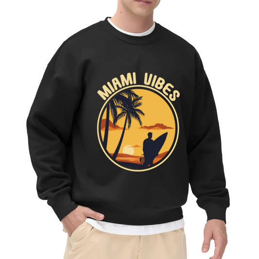 Miami Vibes Beach Sunset Crewneck Sweatshirt, Palm Tree Surfer Pullover, Tropical Vacation Gift