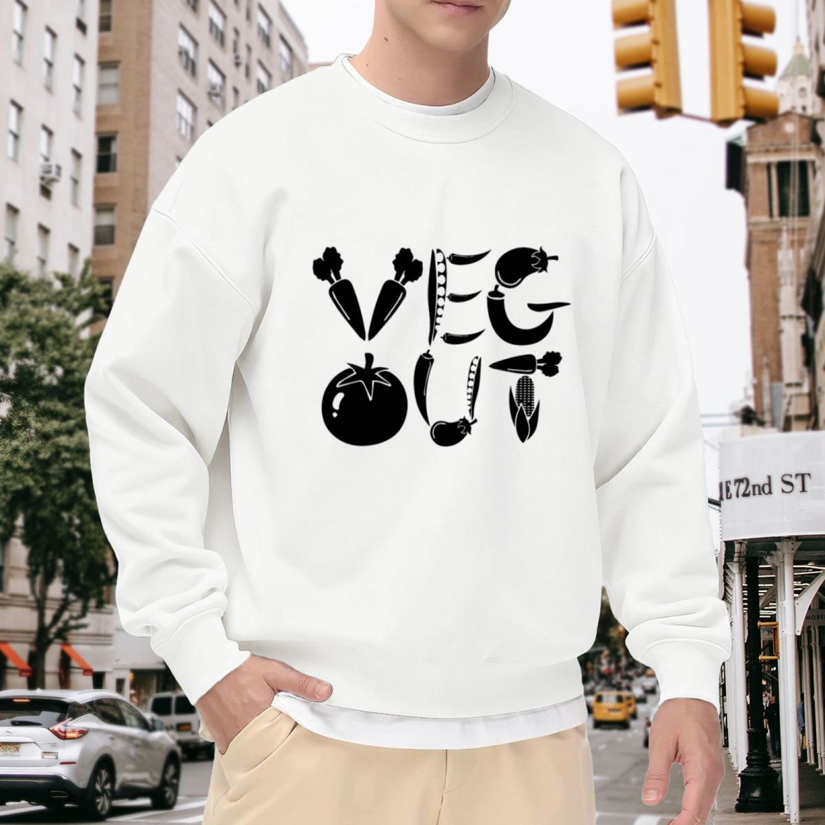 Veg Out Vegetable Crewneck Sweatshirt - Healthy Plant Based Graphic Pullover, Vegan Food Lover Gift, Funny Produce Top