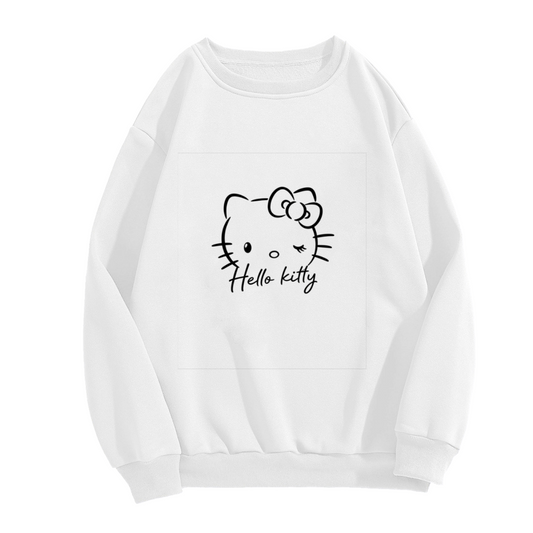 Simple Elegant Winking Hello Kitty Line Drawing Crewneck Sweatshirt