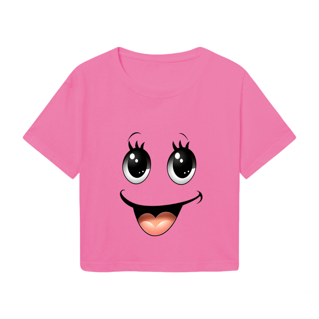 Kawaii Big Eyes Smiley Face Soft Girl Pink Crop Top