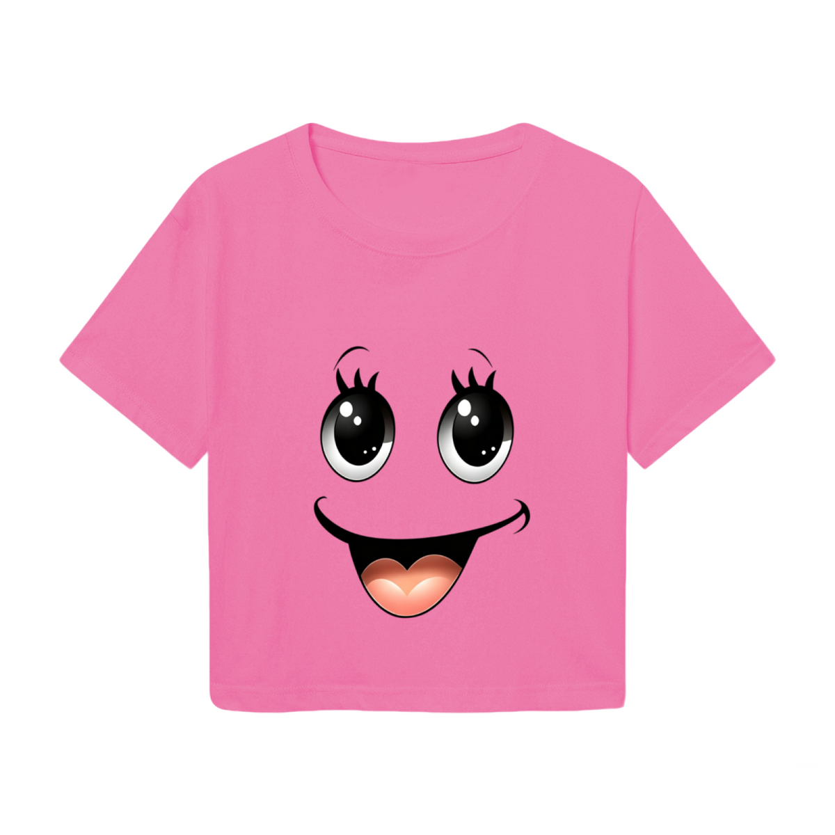 Kawaii Big Eyes Smiley Face Soft Girl Pink Crop Top