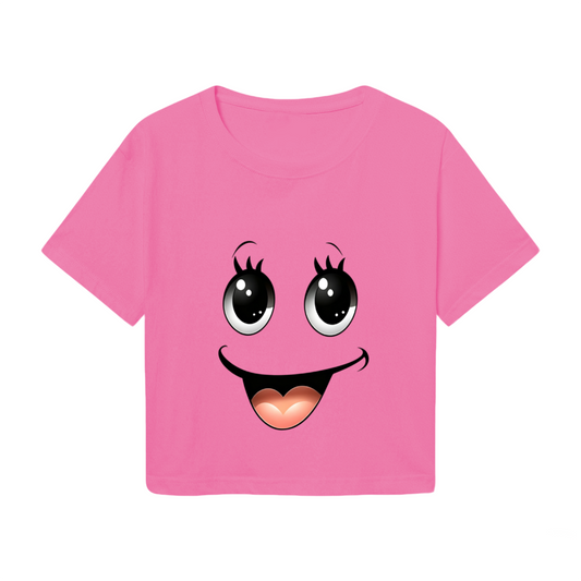 Kawaii Big Eyes Smiley Face Soft Girl Pink Crop Top