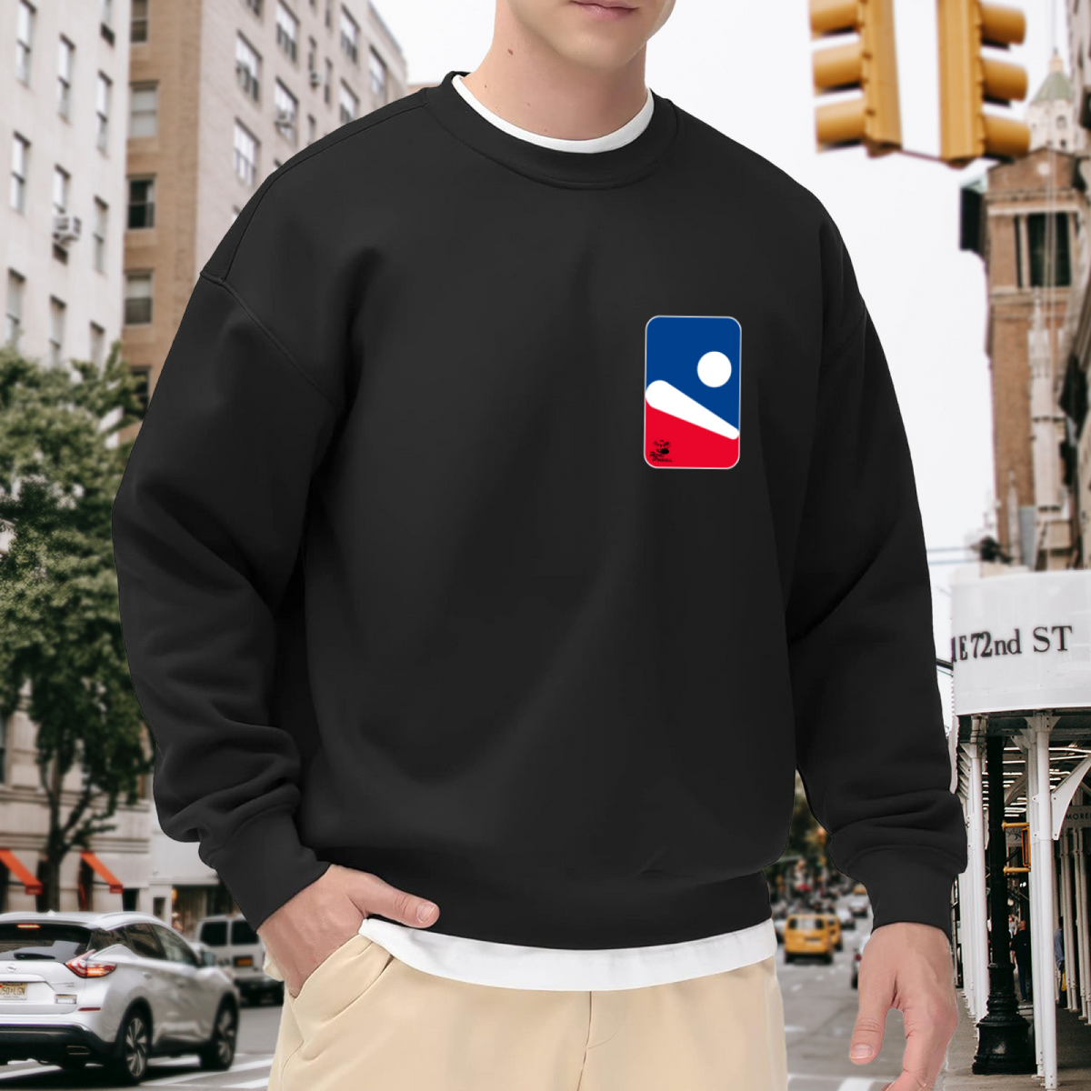 Retro Wave Sun Block Crewneck Sweatshirt, Minimalist Abstract Badge Pullover, Graphic Art Gift