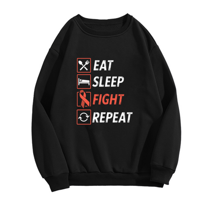 Eat Sleep Fight Repeat Crewneck Sweatshirt Red Ribbon Fighter Awareness Graphic