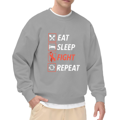 Eat Sleep Fight Repeat Crewneck Sweatshirt Red Ribbon Fighter Awareness Graphic