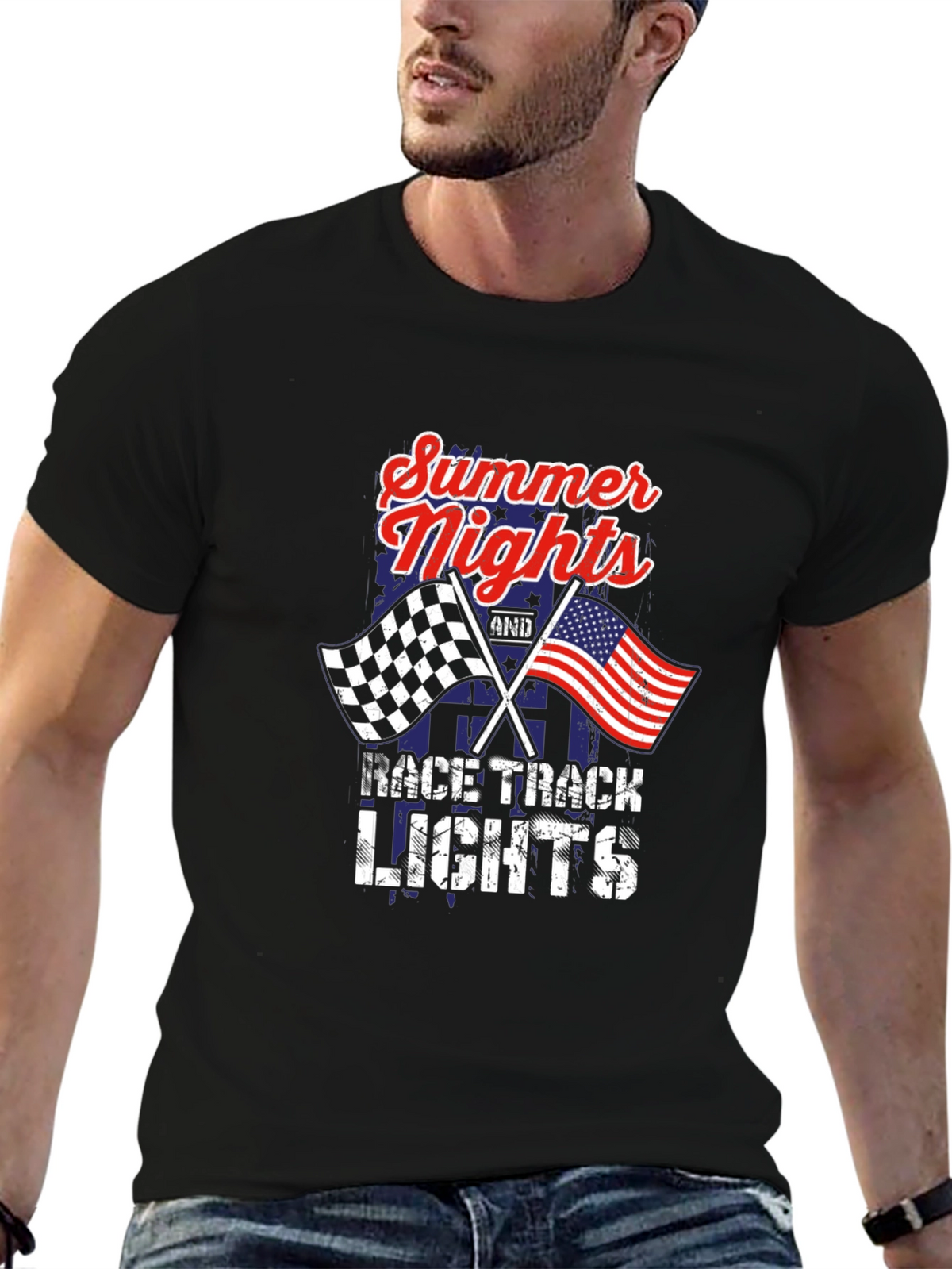 Summer Nights Race Track Lights Graphic Tee