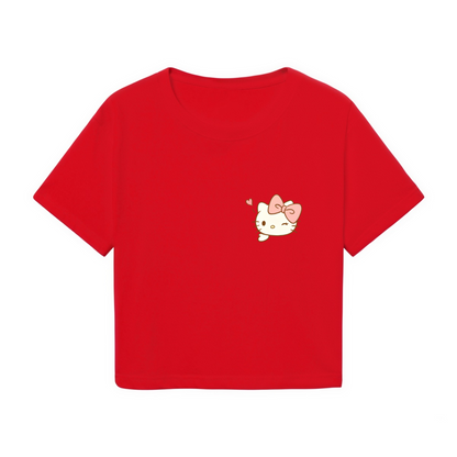 Tiny Winking Hello Kitty Minimal Red Cropped Top