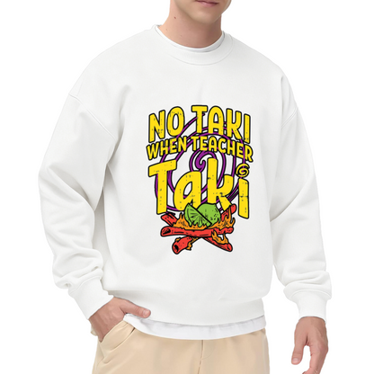 Funny Taki Snack Teacher Crewneck Sweatshirt | Back To School Hot Chips Pullover, Retro Distressed Lettering Graphic Top, Student Gift