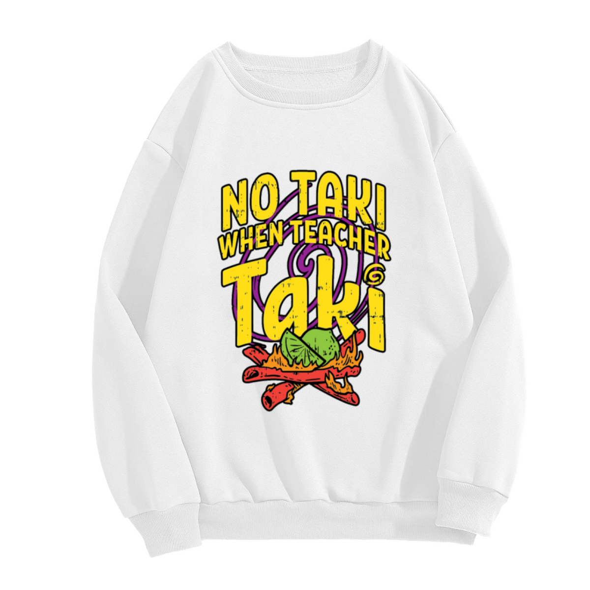 Funny Taki Snack Teacher Crewneck Sweatshirt | Back To School Hot Chips Pullover, Retro Distressed Lettering Graphic Top, Student Gift