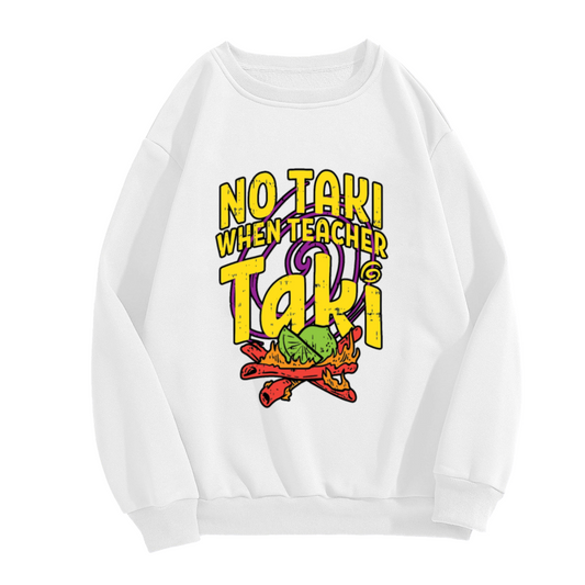 Funny Taki Snack Teacher Crewneck Sweatshirt | Back To School Hot Chips Pullover, Retro Distressed Lettering Graphic Top, Student Gift