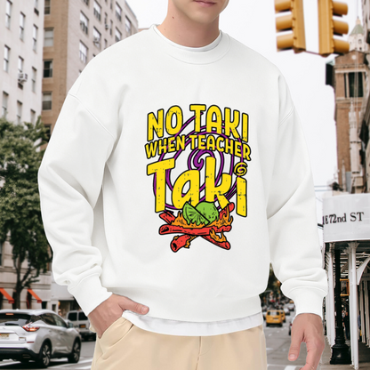 Funny Taki Snack Teacher Crewneck Sweatshirt | Back To School Hot Chips Pullover, Retro Distressed Lettering Graphic Top, Student Gift