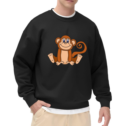 Cute Cartoon Monkey Crewneck Sweatshirt - Adorable Ape Graphic Pullover, Jungle Animal Lover Gift, Playful Primate Top
