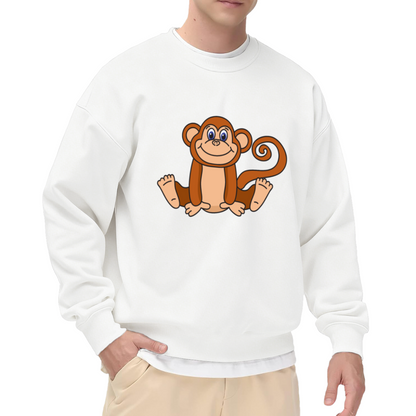 Cute Cartoon Monkey Crewneck Sweatshirt - Adorable Ape Graphic Pullover, Jungle Animal Lover Gift, Playful Primate Top