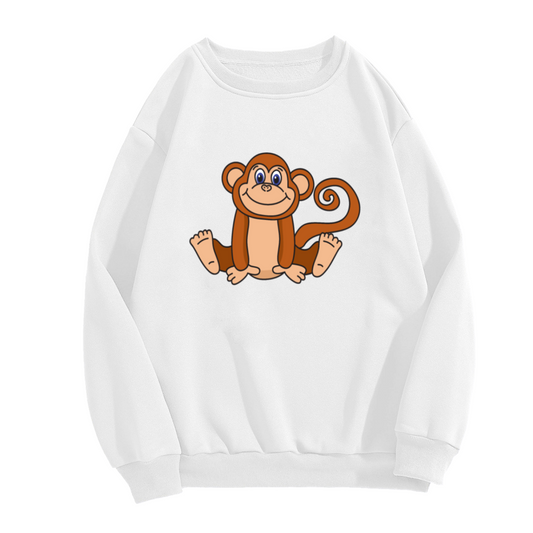 Cute Cartoon Monkey Crewneck Sweatshirt - Adorable Ape Graphic Pullover, Jungle Animal Lover Gift, Playful Primate Top