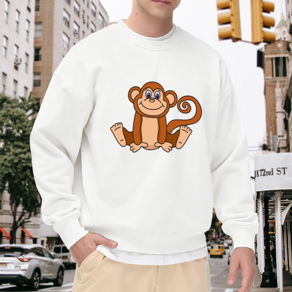 Cute Cartoon Monkey Crewneck Sweatshirt - Adorable Ape Graphic Pullover, Jungle Animal Lover Gift, Playful Primate Top