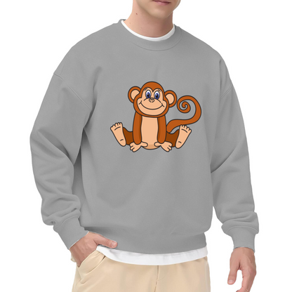 Cute Cartoon Monkey Crewneck Sweatshirt - Adorable Ape Graphic Pullover, Jungle Animal Lover Gift, Playful Primate Top