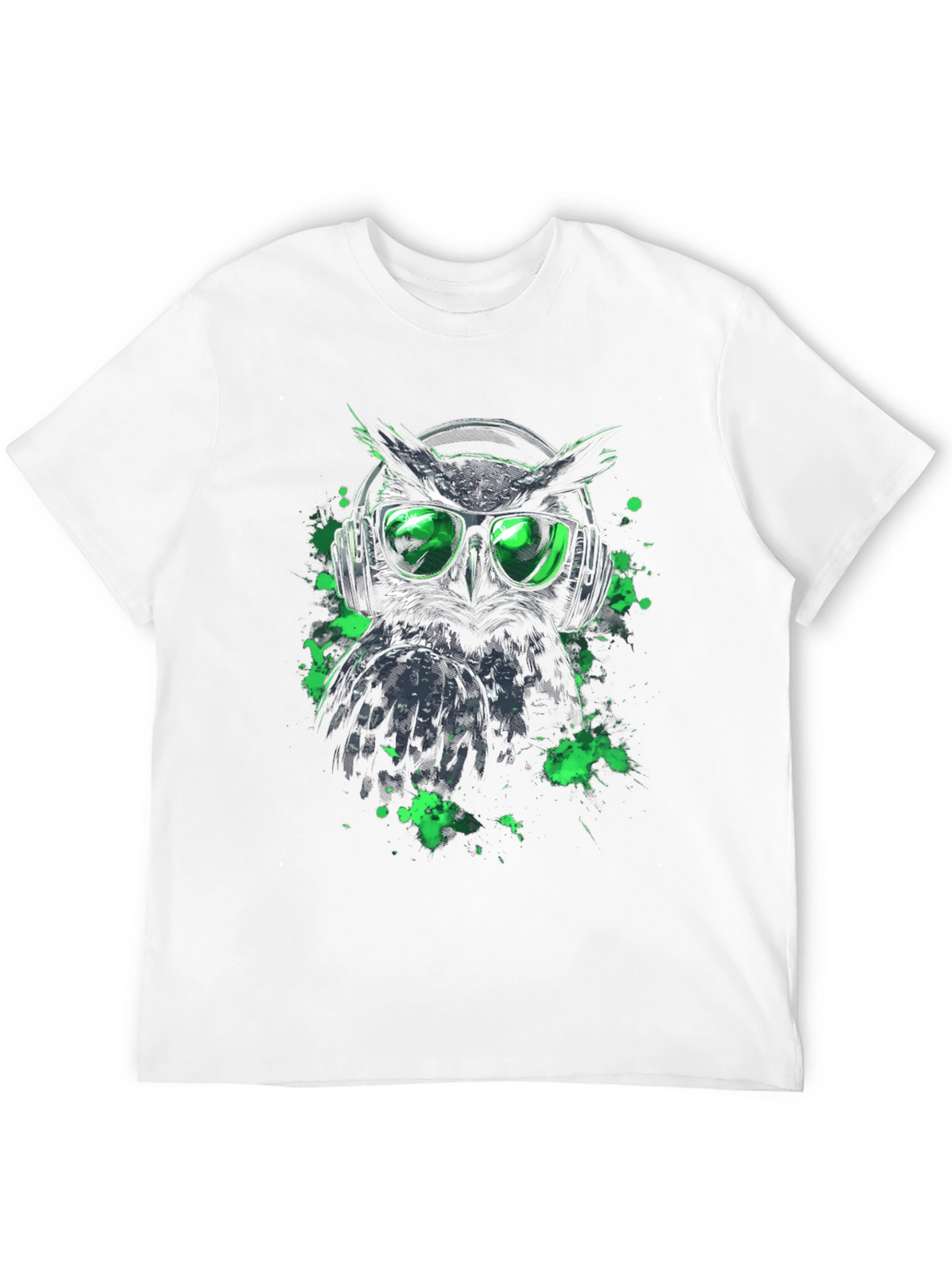 Cool Owl in Headphones Graphic Tee - Black