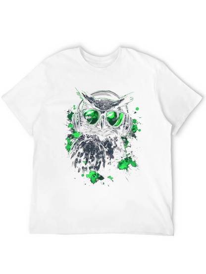 Cool Owl in Headphones Graphic Tee - Black