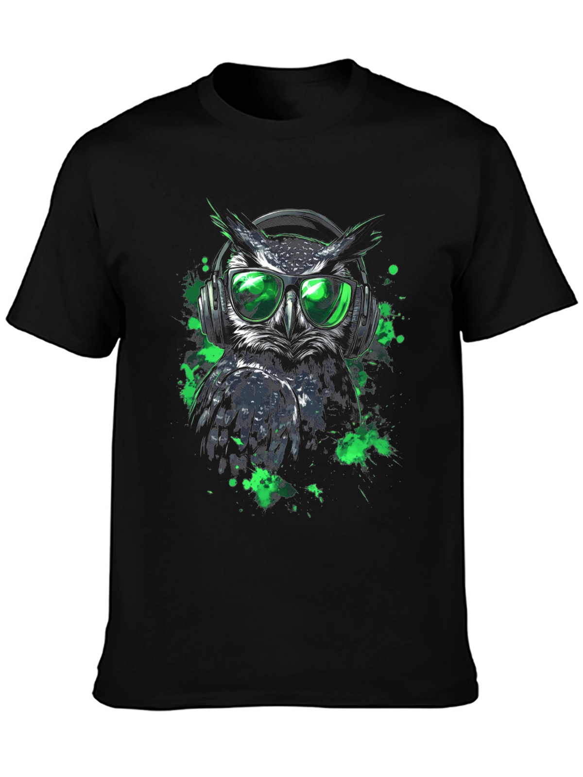 Cool Owl in Headphones Graphic Tee - Black