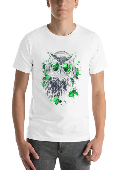 Cool Owl in Headphones Graphic Tee - Black