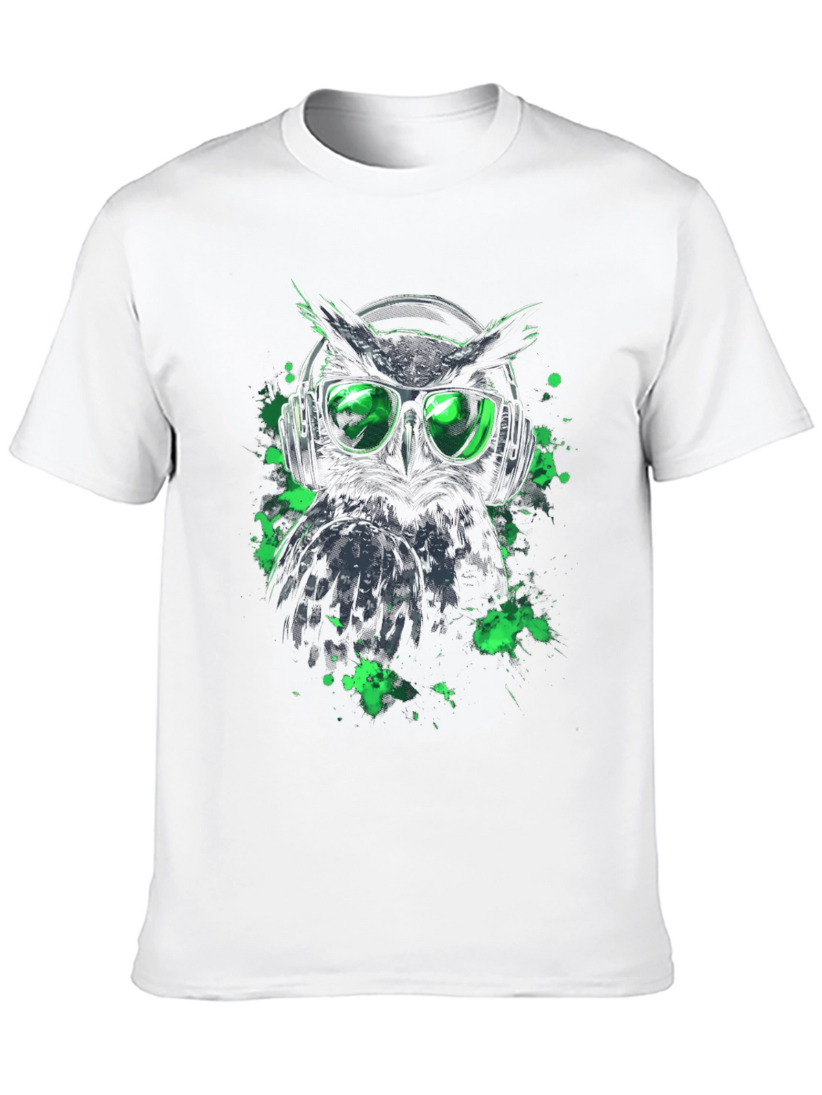 Cool Owl in Headphones Graphic Tee - Black