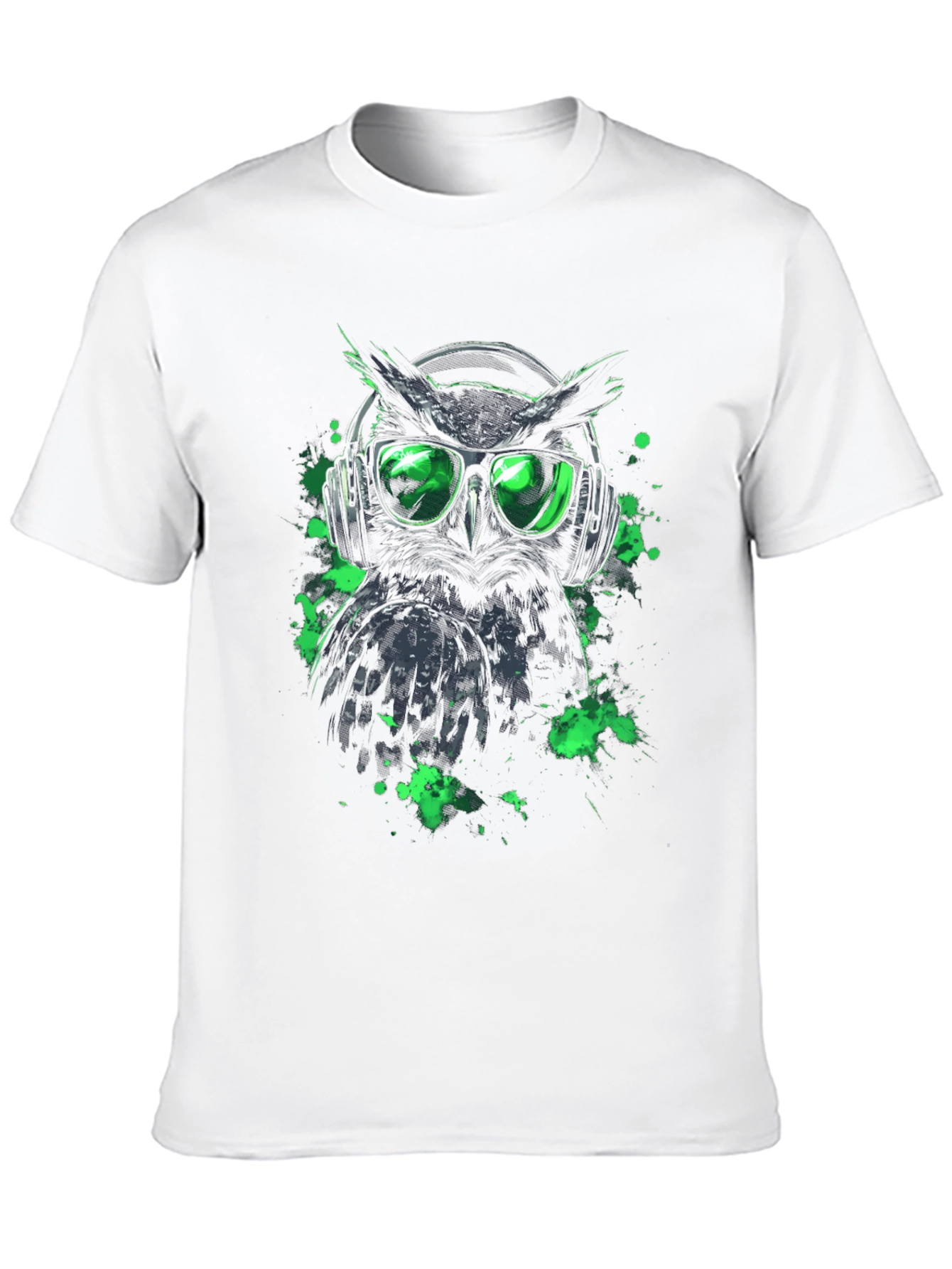 Cool Owl in Headphones Graphic Tee - Black