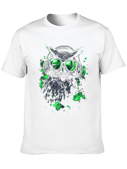 Cool Owl in Headphones Graphic Tee - Black