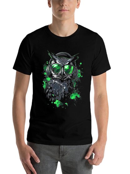 Cool Owl in Headphones Graphic Tee - Black