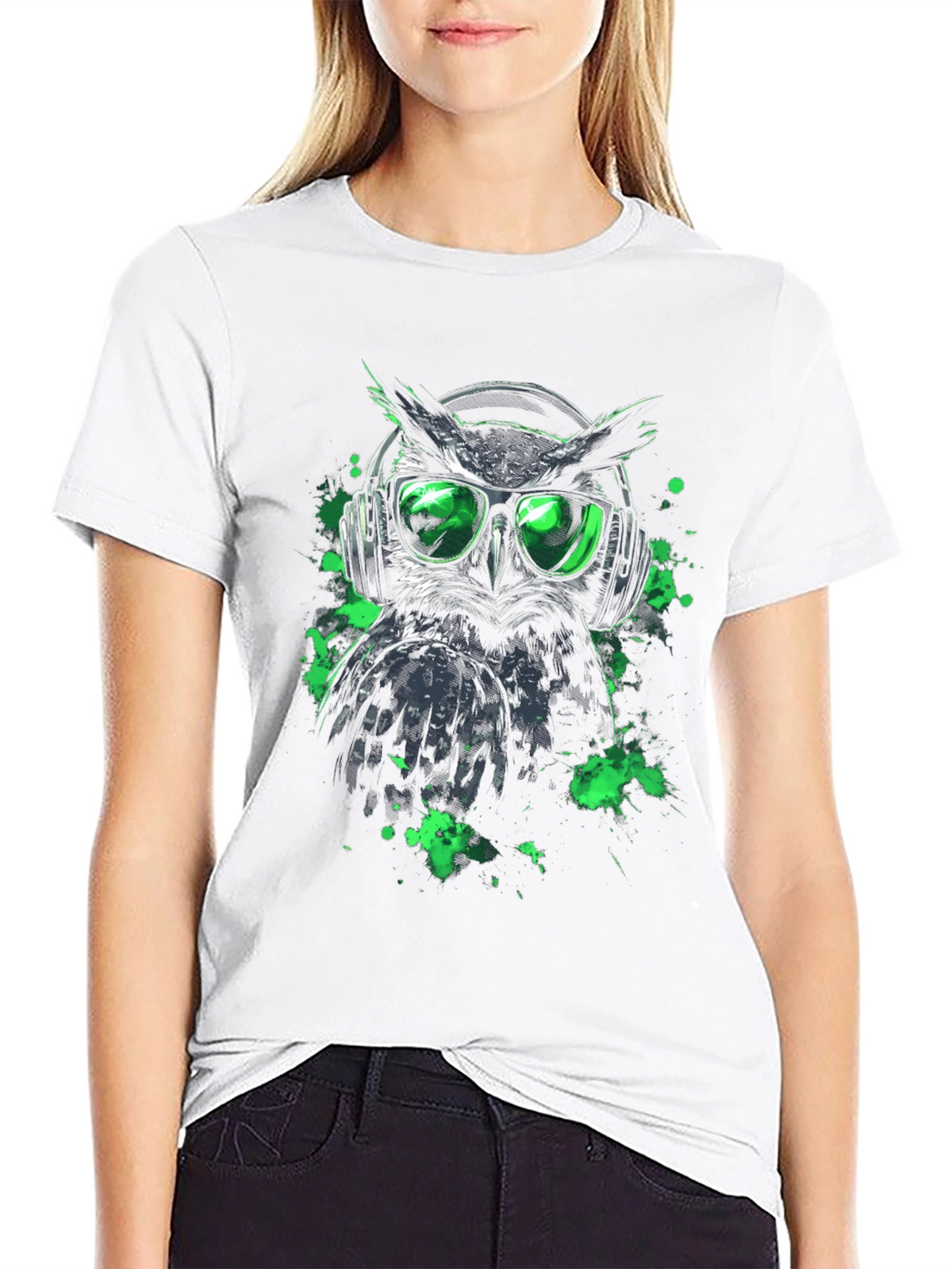 Cool Owl in Headphones Graphic Tee - Black