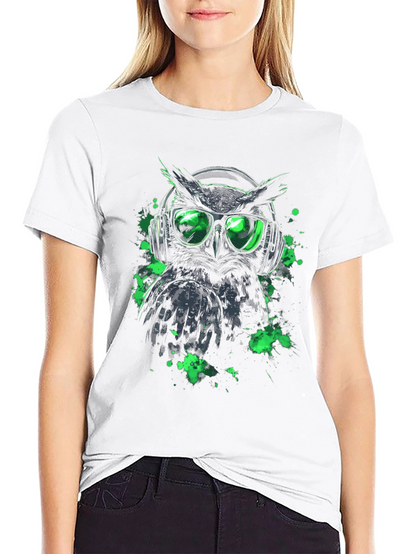 Cool Owl in Headphones Graphic Tee - Black