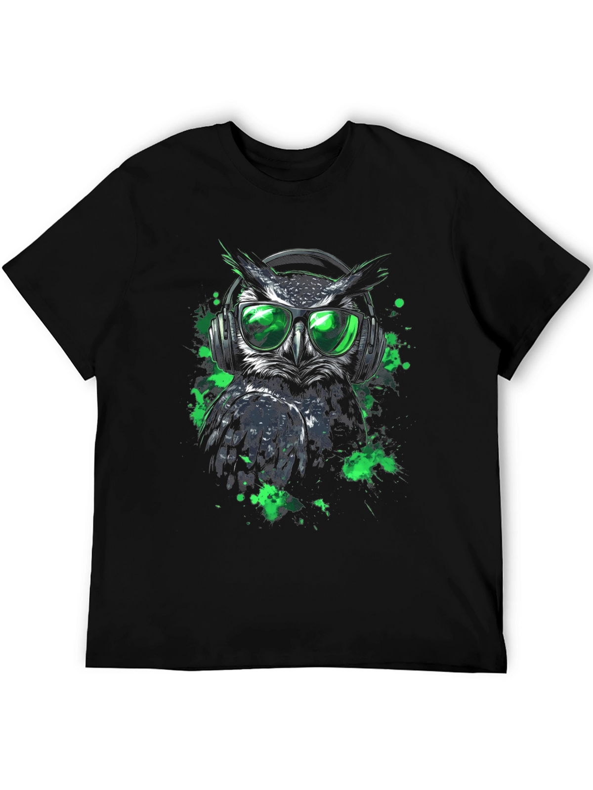 Cool Owl in Headphones Graphic Tee - Black