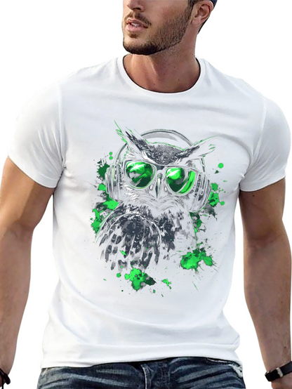 Cool Owl in Headphones Graphic Tee - Black