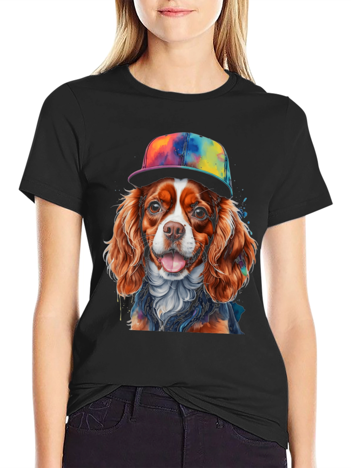 Dog Wearing Hat Graphic T-Shirt