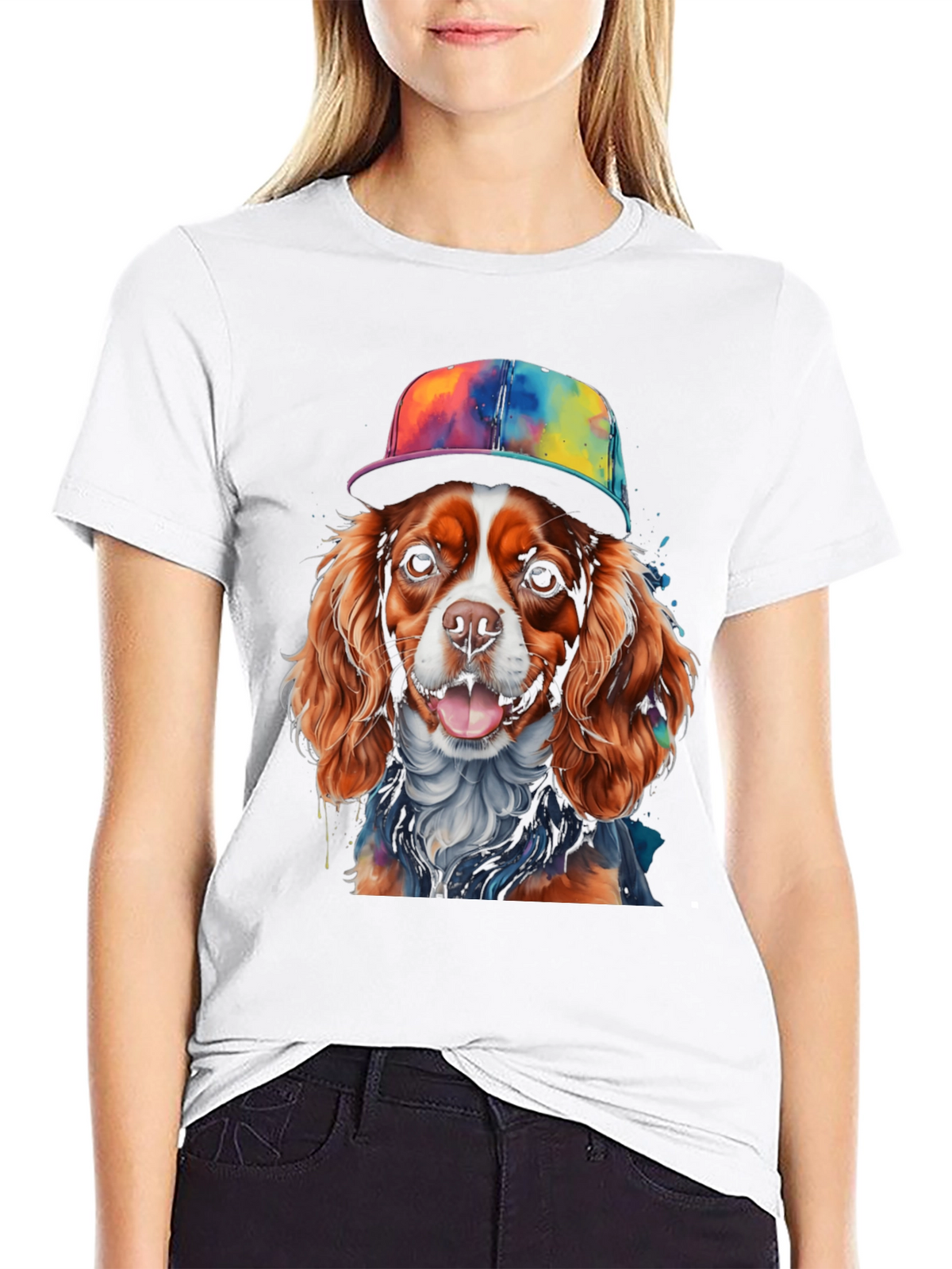Dog Wearing Hat Graphic T-Shirt