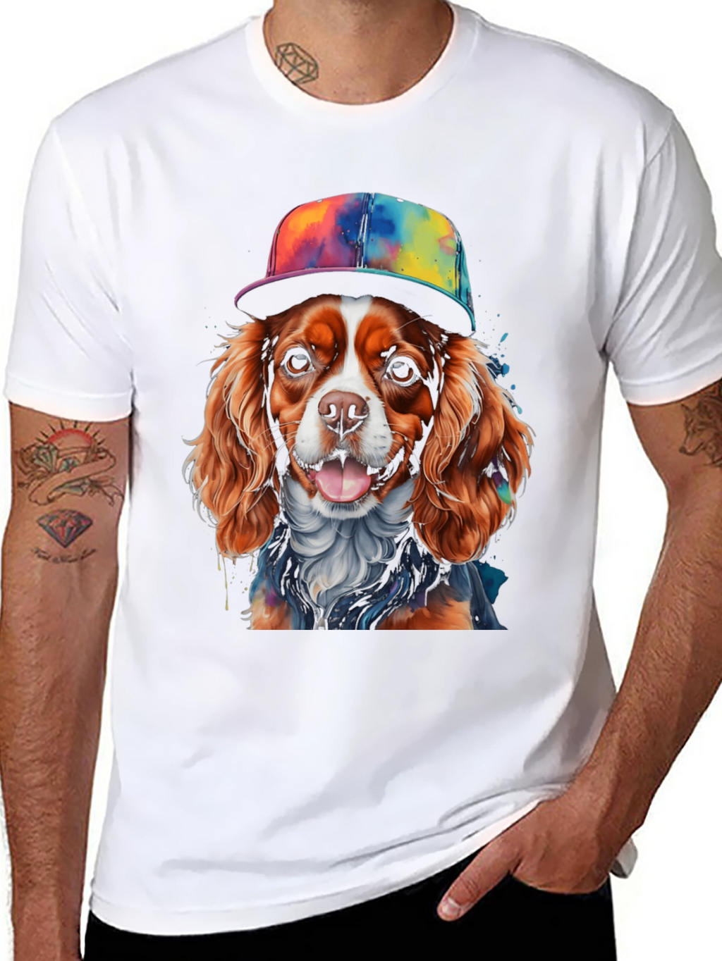 Dog Wearing Hat Graphic T-Shirt