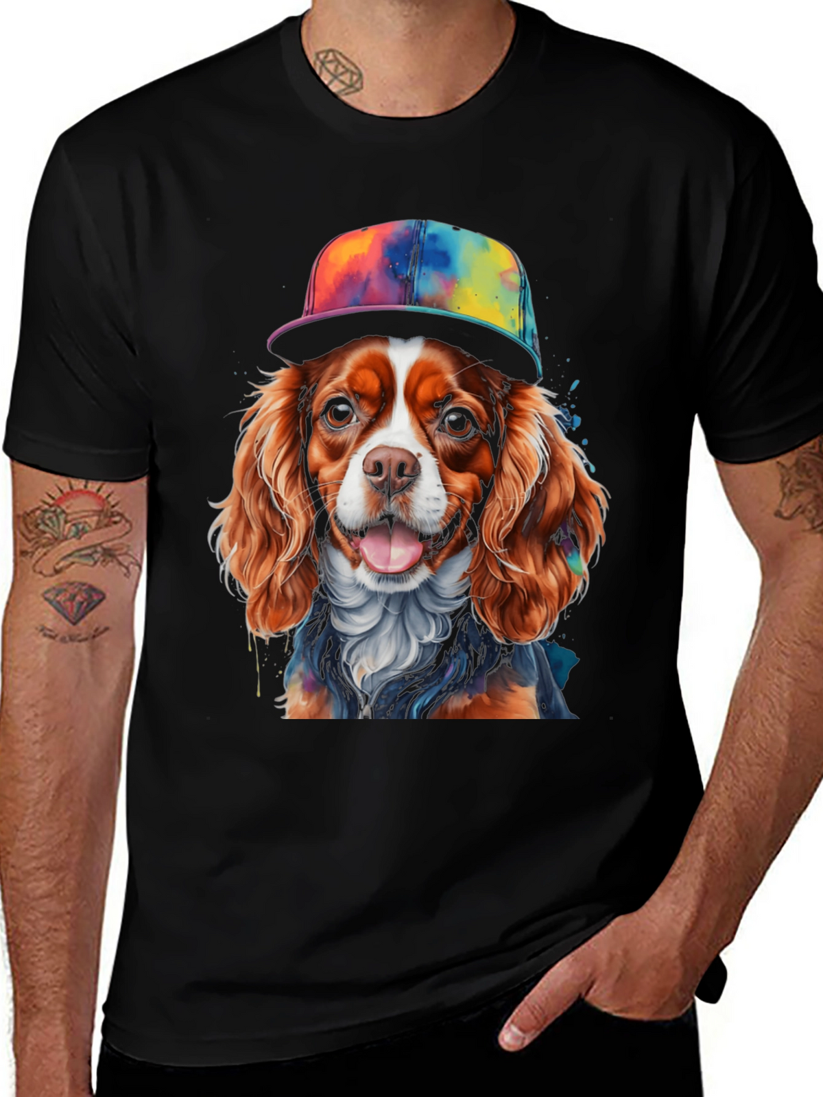 Dog Wearing Hat Graphic T-Shirt
